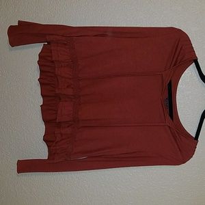 burnt orange, bell sleeve shirt